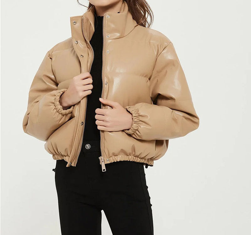 Veste en cuir à col montant