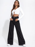 High Waist Wide Leg Stitched Jeans