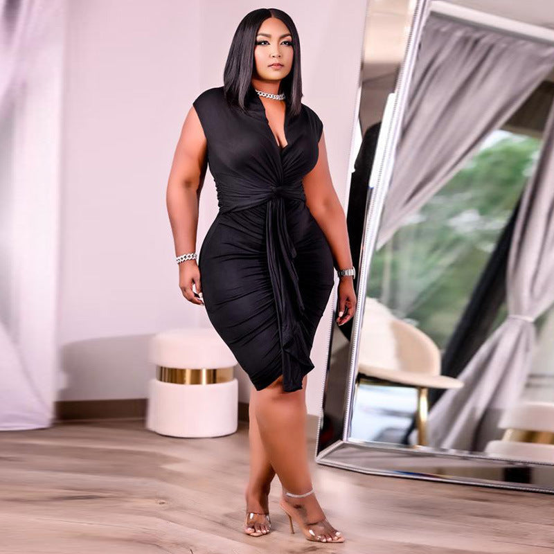 Plus Size Hip-Hugging Lace-Up Dress for Women