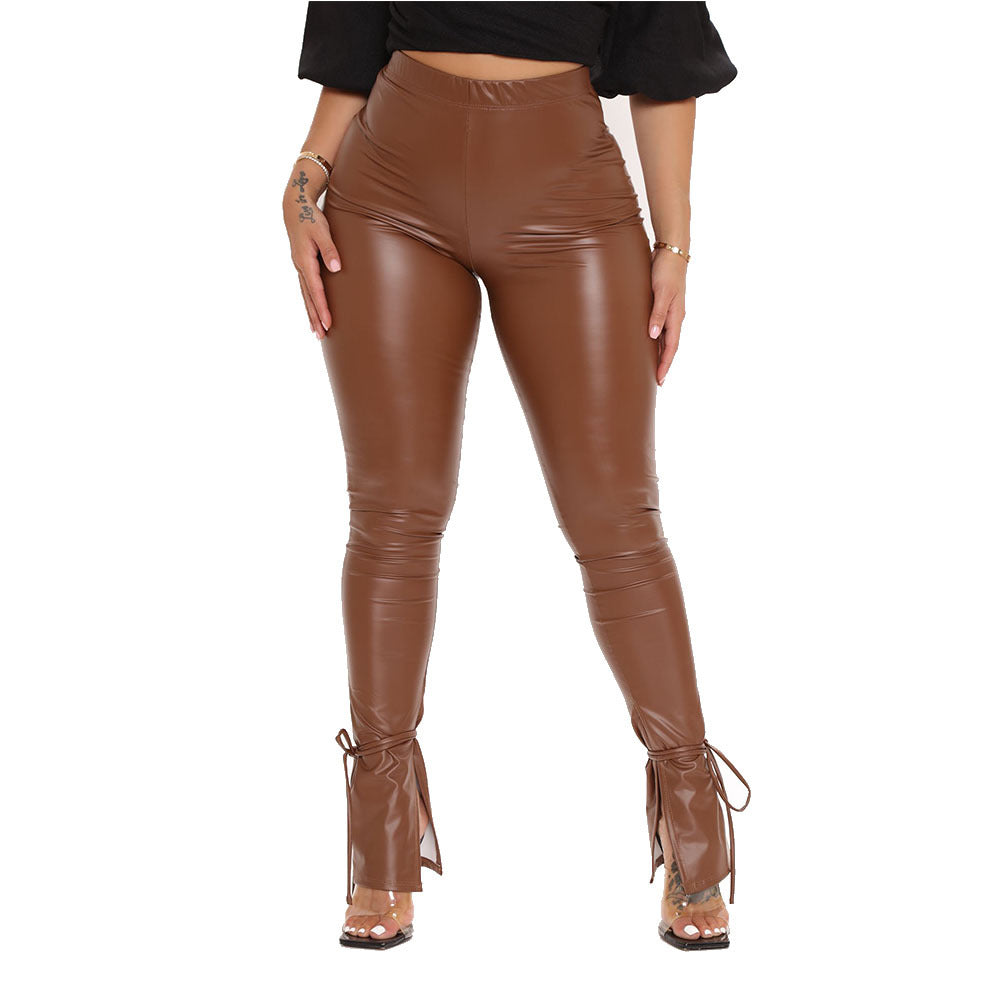 Tight Fit Flared Leather Pants
