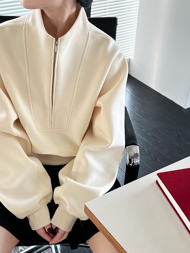 Koreanisches lässiges Sweatshirt mit halbem Reißverschluss für Damen