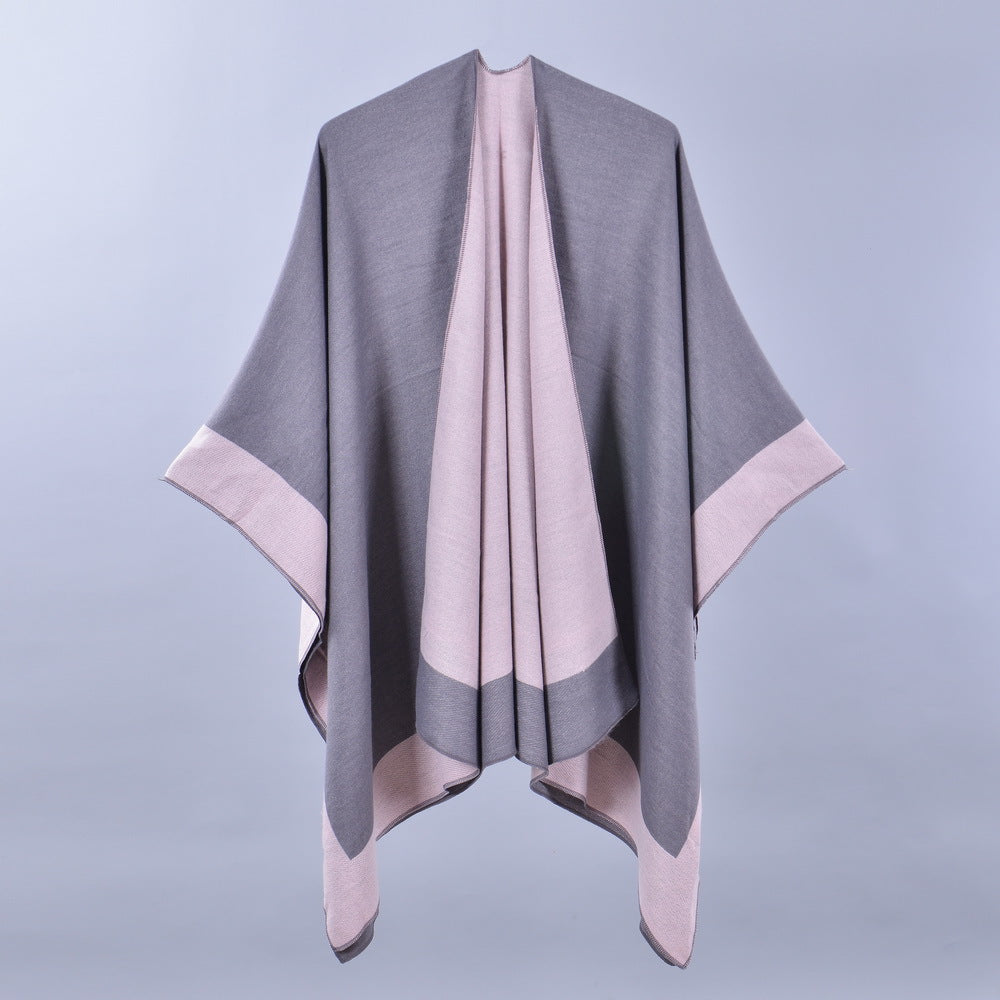 Double-Sided Frame Piping Shawl Dark Gray Pink