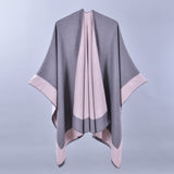 Double-Sided Frame Piping Shawl Dark Gray Pink