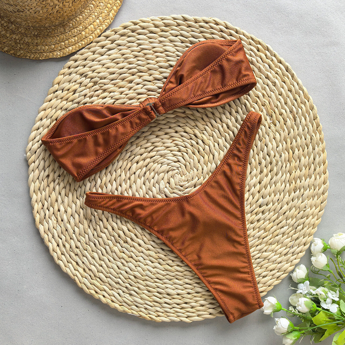 Maillot de bain bikini tube sexy de couleur unie