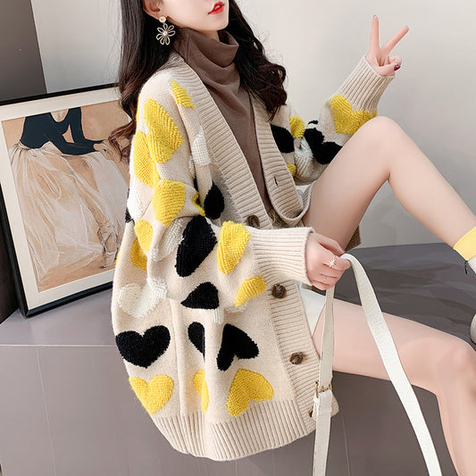 Cardigan long ample et épais à la mode coréenne
