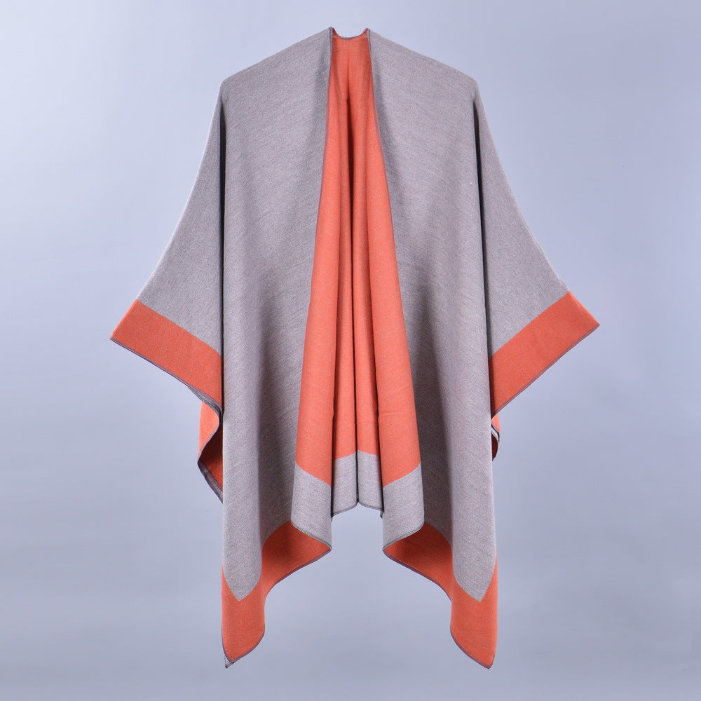 Double-Sided Frame Piping Shawl Orange Gray