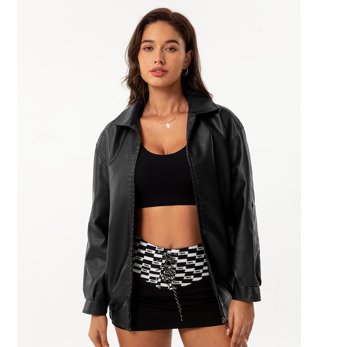 Oversize-Lederjacke für Damen