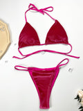 Triangel-Bikini-Badeanzug aus goldenem Samt