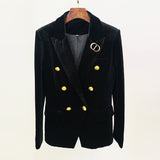 Metal Lion Buckle Plaid Blazer Coat