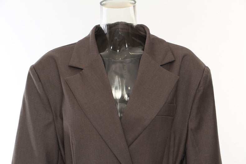 Double Belt Asymmetric Long Blazer Top