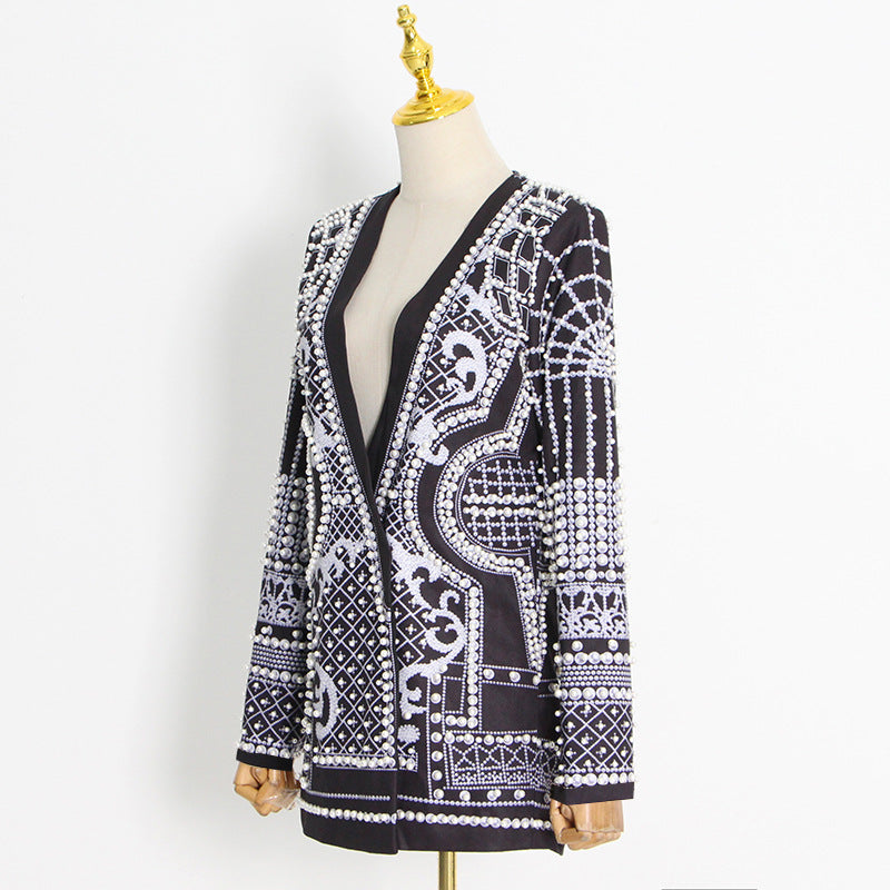 Blazer mit V-Ausschnitt und Bubble-Beads-Print