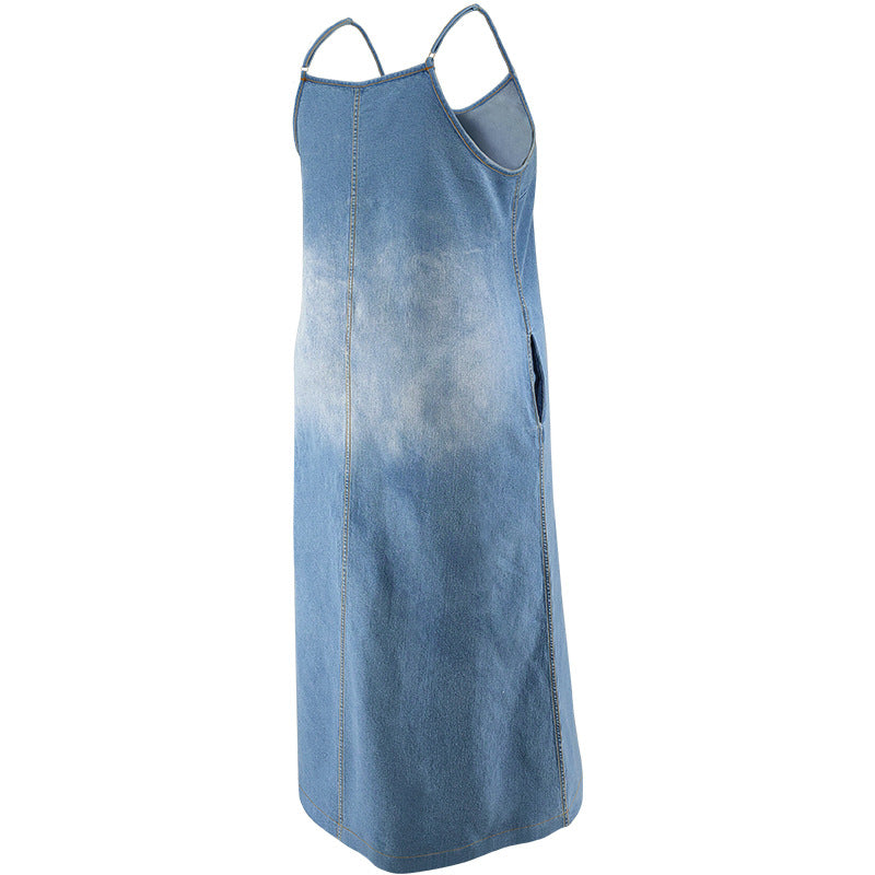 Sling-Maxikleid aus Denim in Übergröße