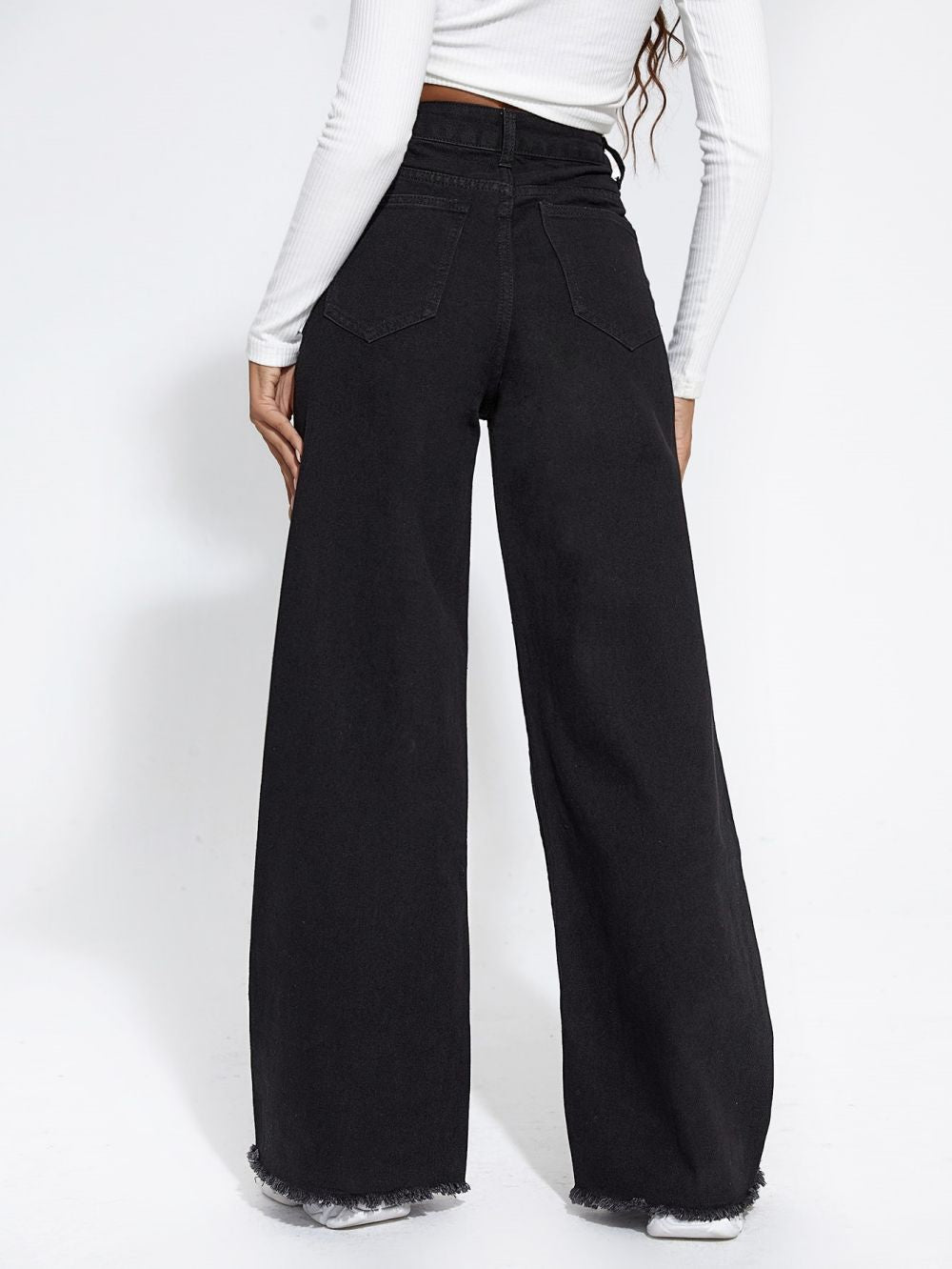 High Waist Wide Leg Stitched Jeans
