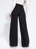 High Waist Wide Leg Stitched Jeans