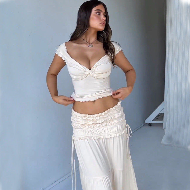 Cropped Vest and French Pleated Skirt Set