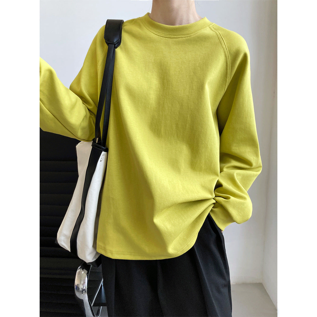 Solid Color Round Neck Long Sleeve Bandage Dress T-Shirt for Women