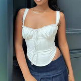 Camisole asymétrique en dentelle à lacets pour femme