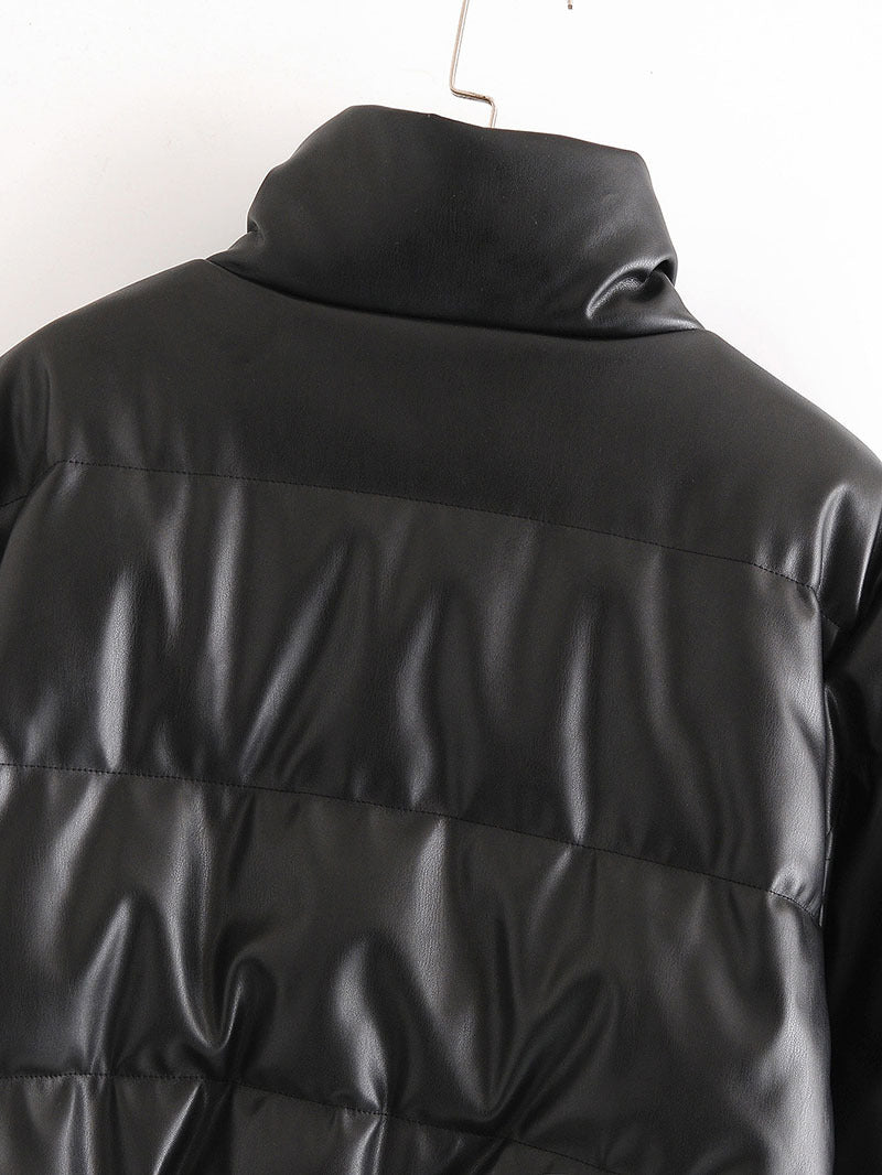 Veste en cuir à col montant