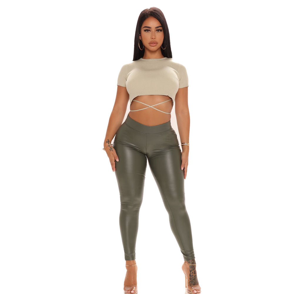 Casual Stretch Leather Trousers