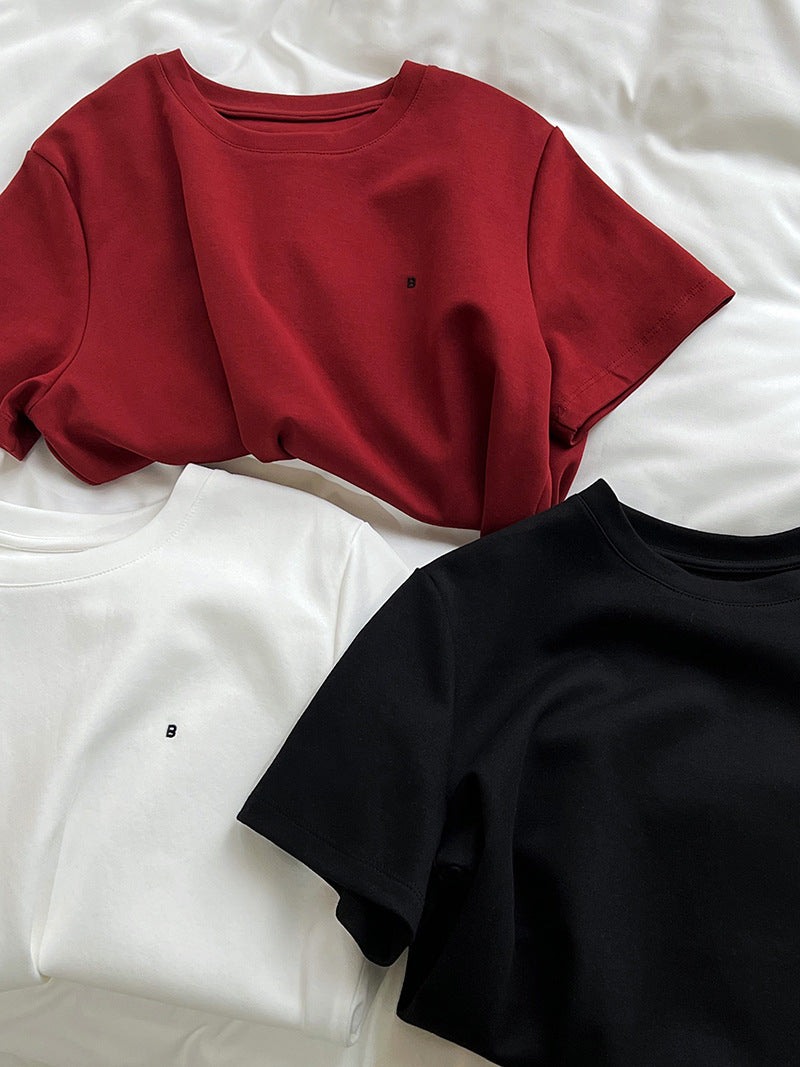 Letter Graphic Embroidered Short Sleeve T-Shirt for Women