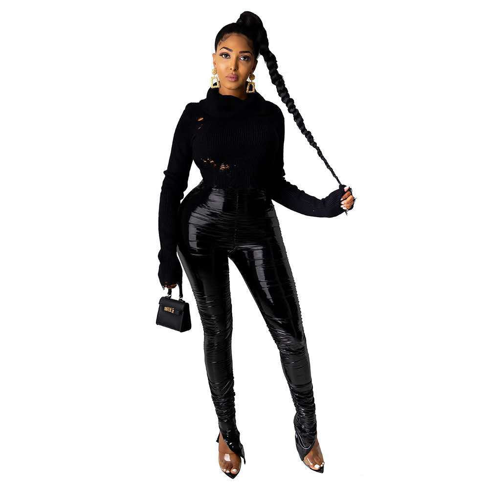Light Faux Leather Pile Pants for Women