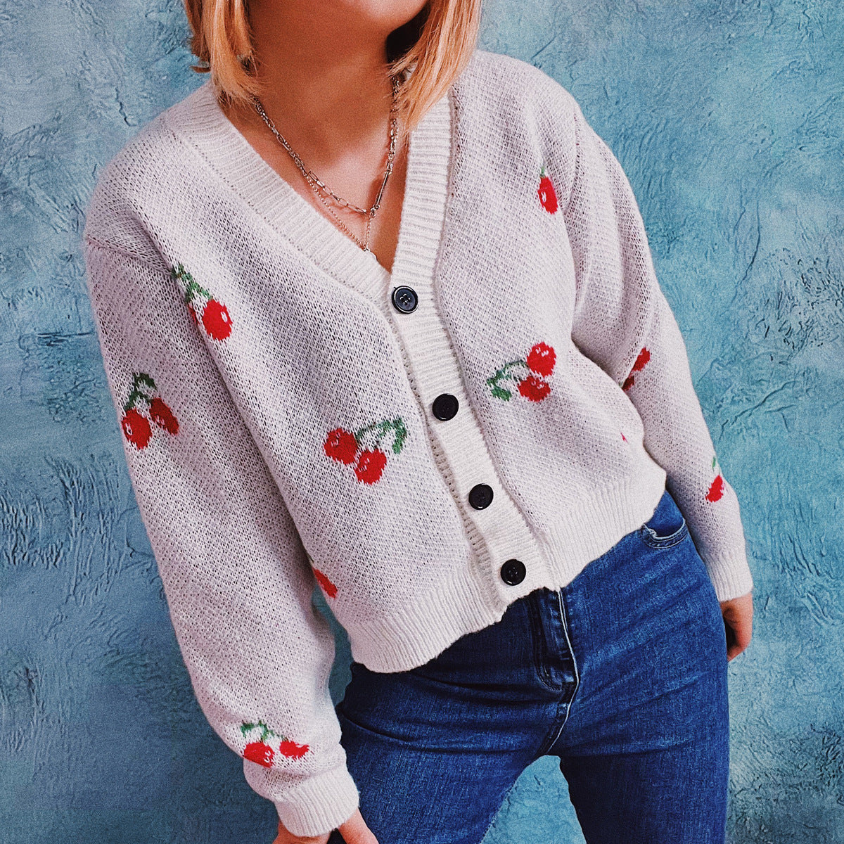 Kleiner Mantel Einreihiger Langarm Kurzer Pullover Cardigan