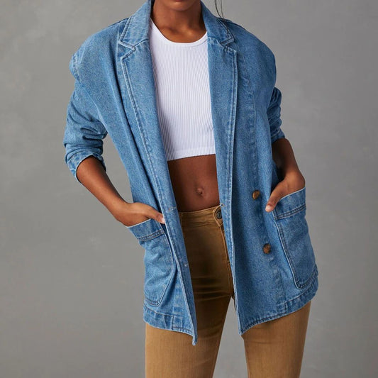 Einreihiger Blazer aus verwaschenem blauem Denim