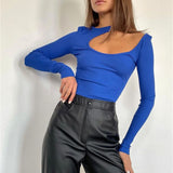 Rippe aushöhlen Ausschnitt Bodysuit Frauen Langarm Sexy Top Abnehmen