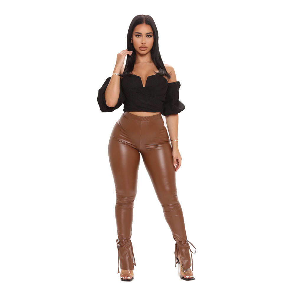 Tight Fit Flared Leather Pants