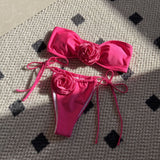 Bikini tube couleur unie rose