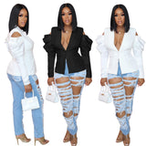 Off-Shoulder Bubble Long Sleeve Blazer