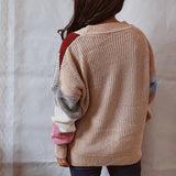 Cardigan décontracté en tricot à simple boutonnage, coutures asymétriques irrégulières et contrastées