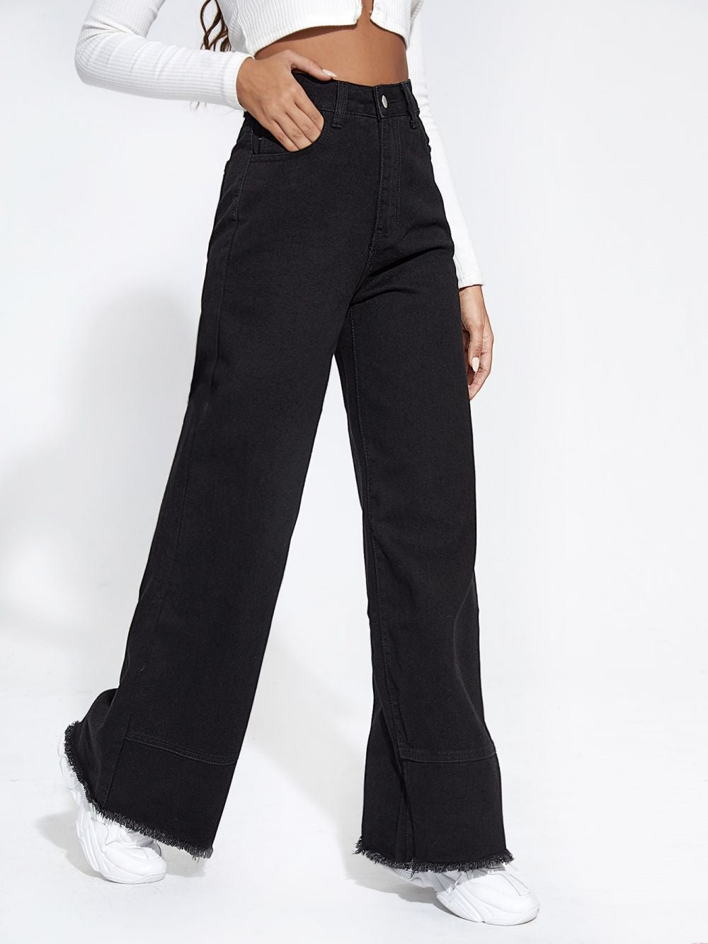 High Waist Wide Leg Stitched Jeans