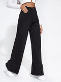 High Waist Wide Leg Stitched Jeans
