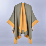 Double-Sided Frame Piping Shawl Green and Yellow