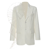 3D Ruffled Asymmetric White Mesh Coat