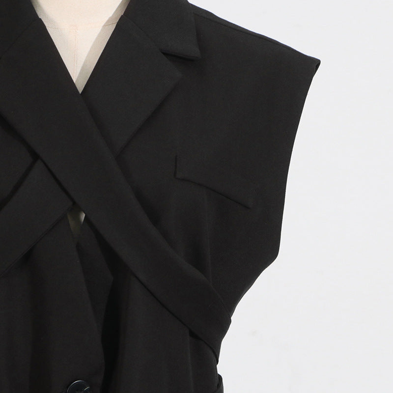 Ärmelloser Blazer mit Gürtelkragen für Damen