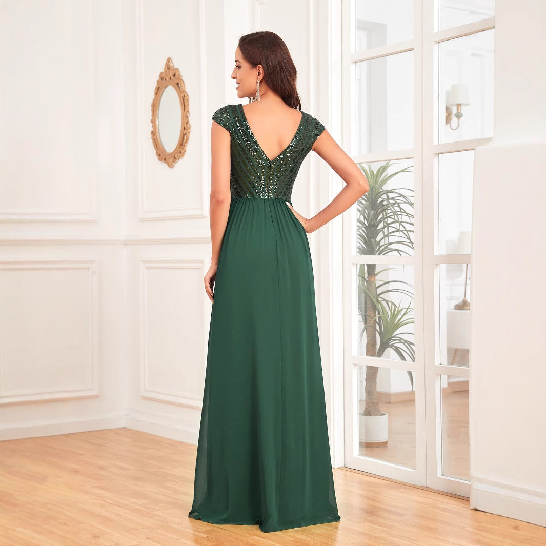 Grünes Maxi-Cocktailkleid mit Fischschwanzärmeln aus Chiffon