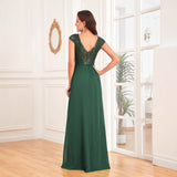 Grünes Maxi-Cocktailkleid mit Fischschwanzärmeln aus Chiffon