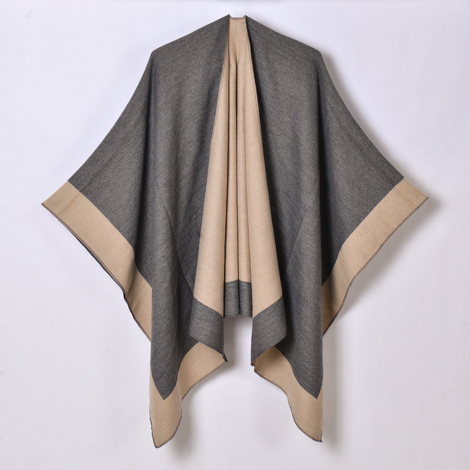 Double-Sided Frame Piping Shawl Camel Gray