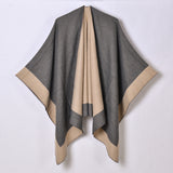 Double-Sided Frame Piping Shawl Camel Gray
