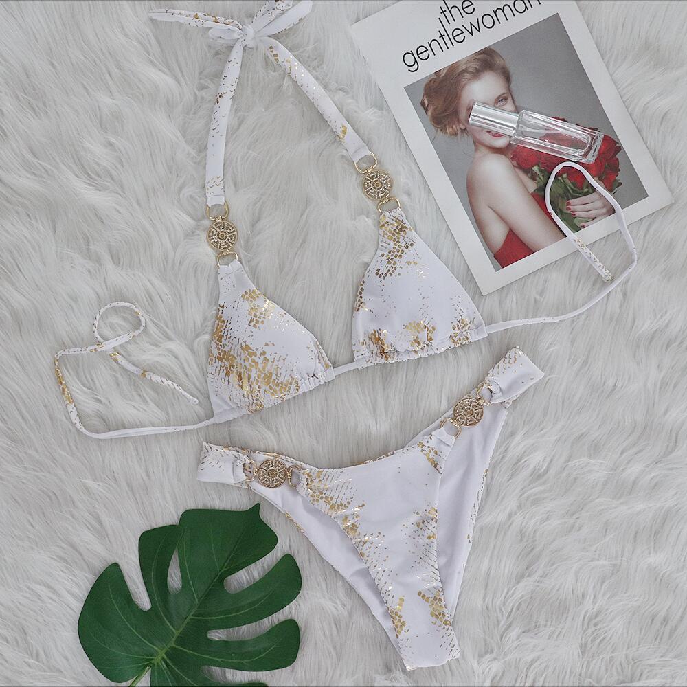 Bikini mit Schlangenmuster und bronzefarbenem Kristall