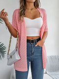 Sommer-Strickjacke mit ausgehöhlten Ausschnitten und kurzen Ärmeln
