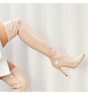 High Heel Patent Leather Stretch Knee Boots