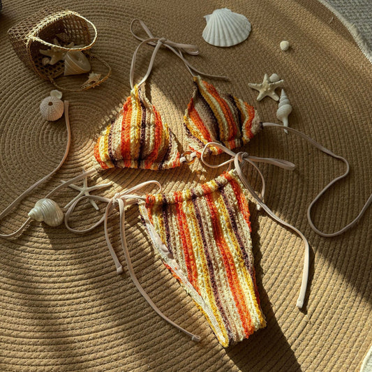 Bikini-Badeanzug aus Jacquard mit Kordelzug in Kontrastfarbe