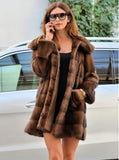 Women’s Artificial Mink Hair Fur Coat – Mid-Length Hooded Casual Warm Plus Size