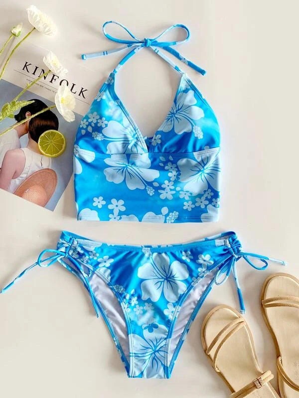 Sexy Bikini-Set mit Blumen-Ausschnitt und hoher Taille