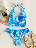 Sexy Bikini-Set mit Blumen-Ausschnitt und hoher Taille