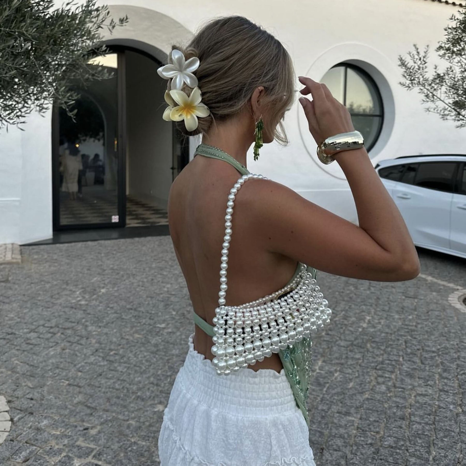 Backless Sequined V-Neck Top for Women