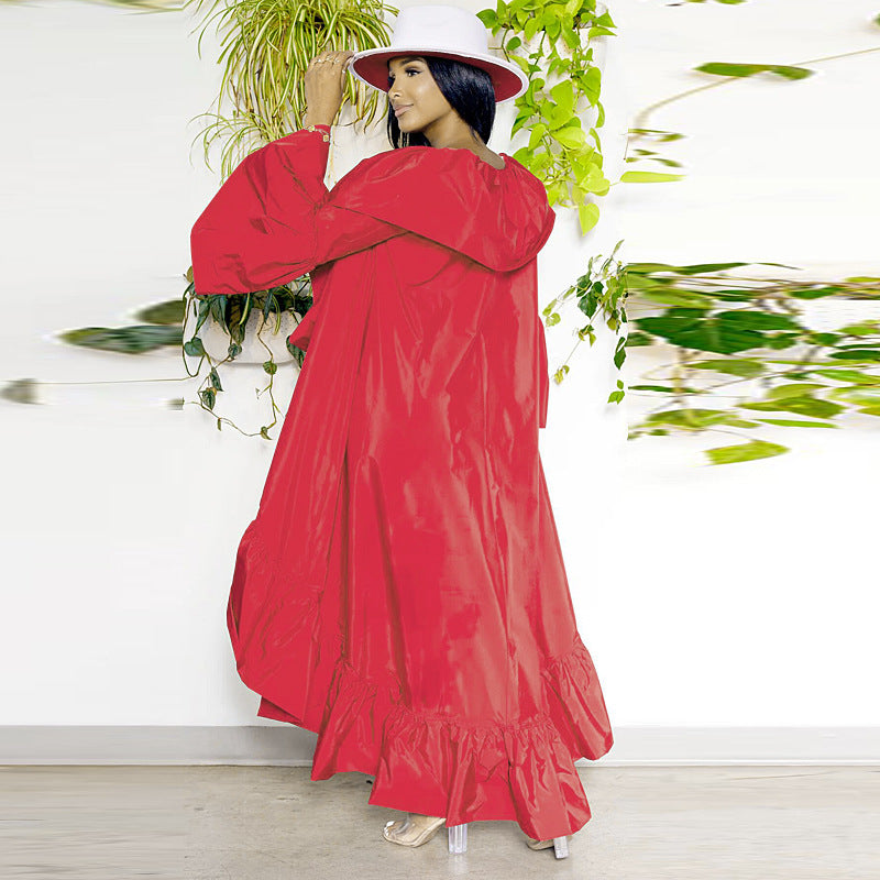 King-Size Solid Color Ruffle Inverness Coat